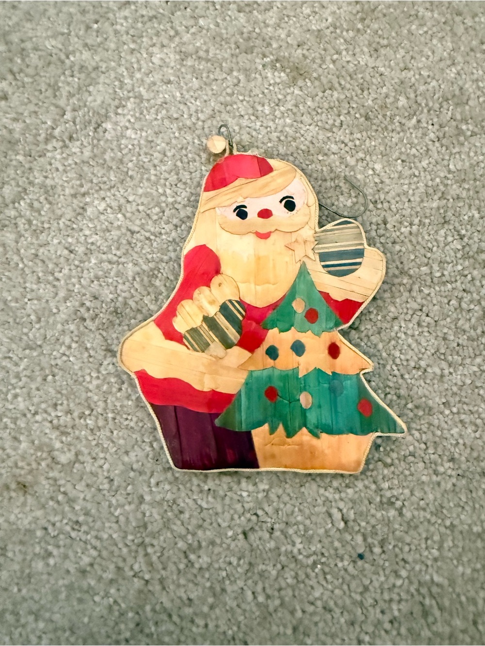Handcrafted Wooden Santa with Christmas Tree Ornament - Multicolor